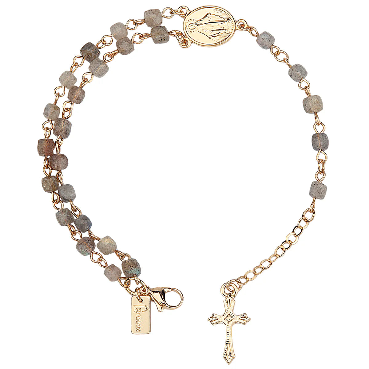 Beaded Gemstone Rosary Bracelet with Cross Charm
