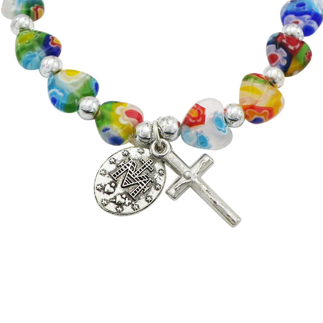 Imitation Murano Glass- Heart Shaped Stretch Bracelet