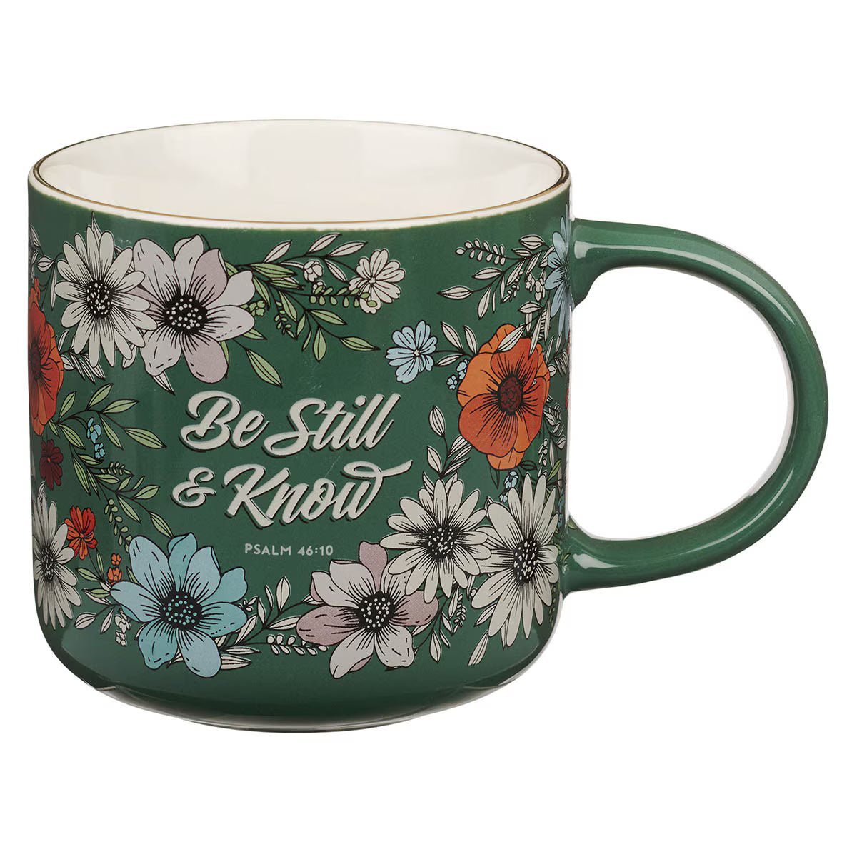 Be Still Teal Botanical Ceramic Coffee Mug - Psalm 46:10