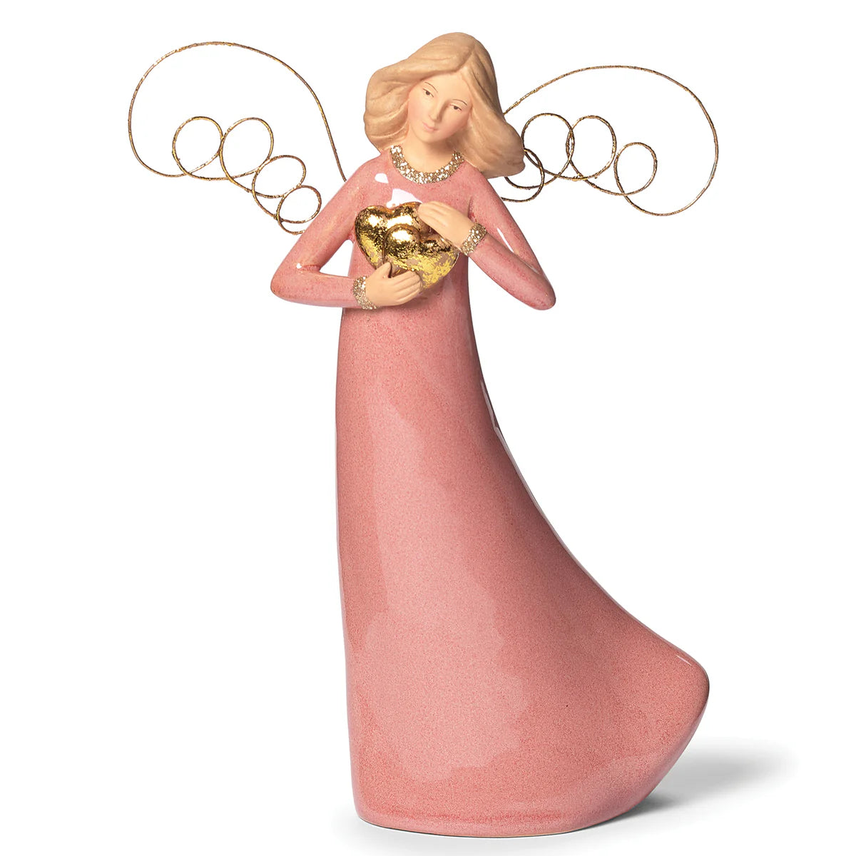 7.5" H Angel Holding Hearts Figure; Glazed Finished