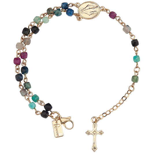 Beaded Gemstone Rosary Bracelet with Cross Charm