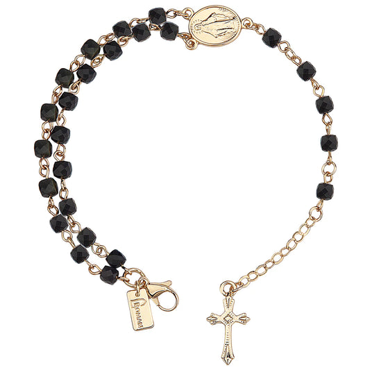 Beaded Gemstone Rosary Bracelet with Cross Charm