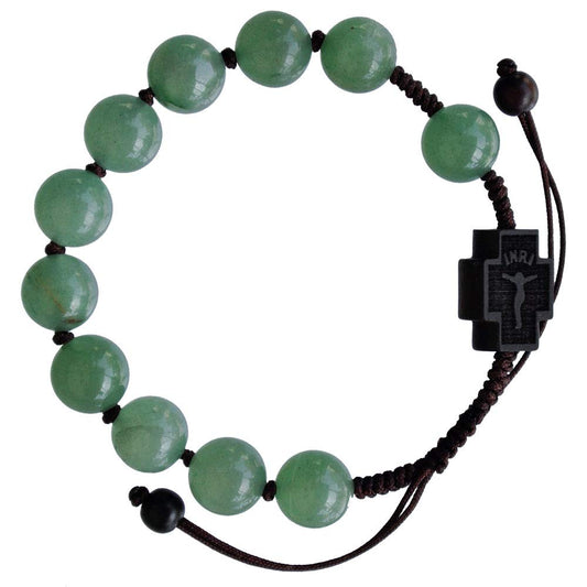 Rosary Bracelet Green Jade/Jujube Wood Adj 10mm