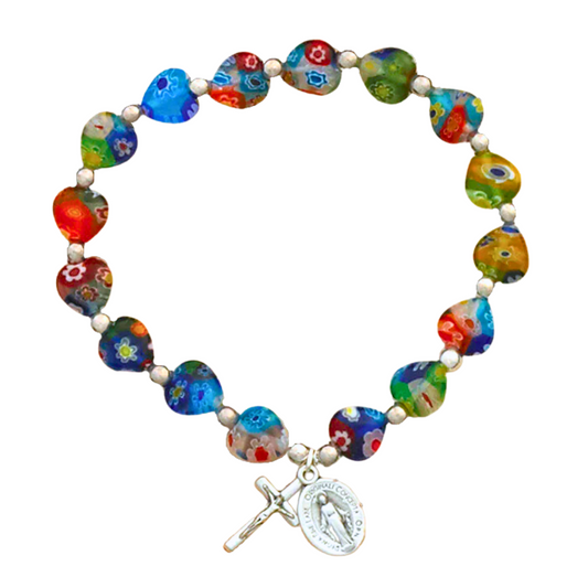 Imitation Murano Glass- Heart Shaped Stretch Bracelet