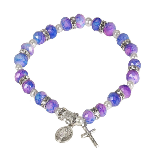 Violet Imitation Stone with Strass Crystals  Stretch Bracelet with Miraculous