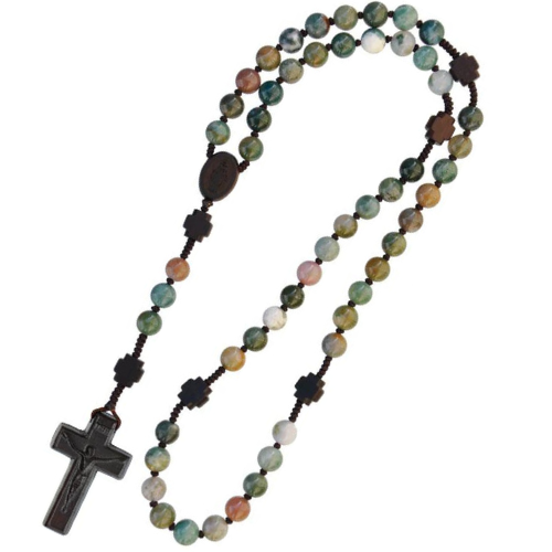Rosary 5 Decade Multicolor Onyx/Jujube Wood 8mm