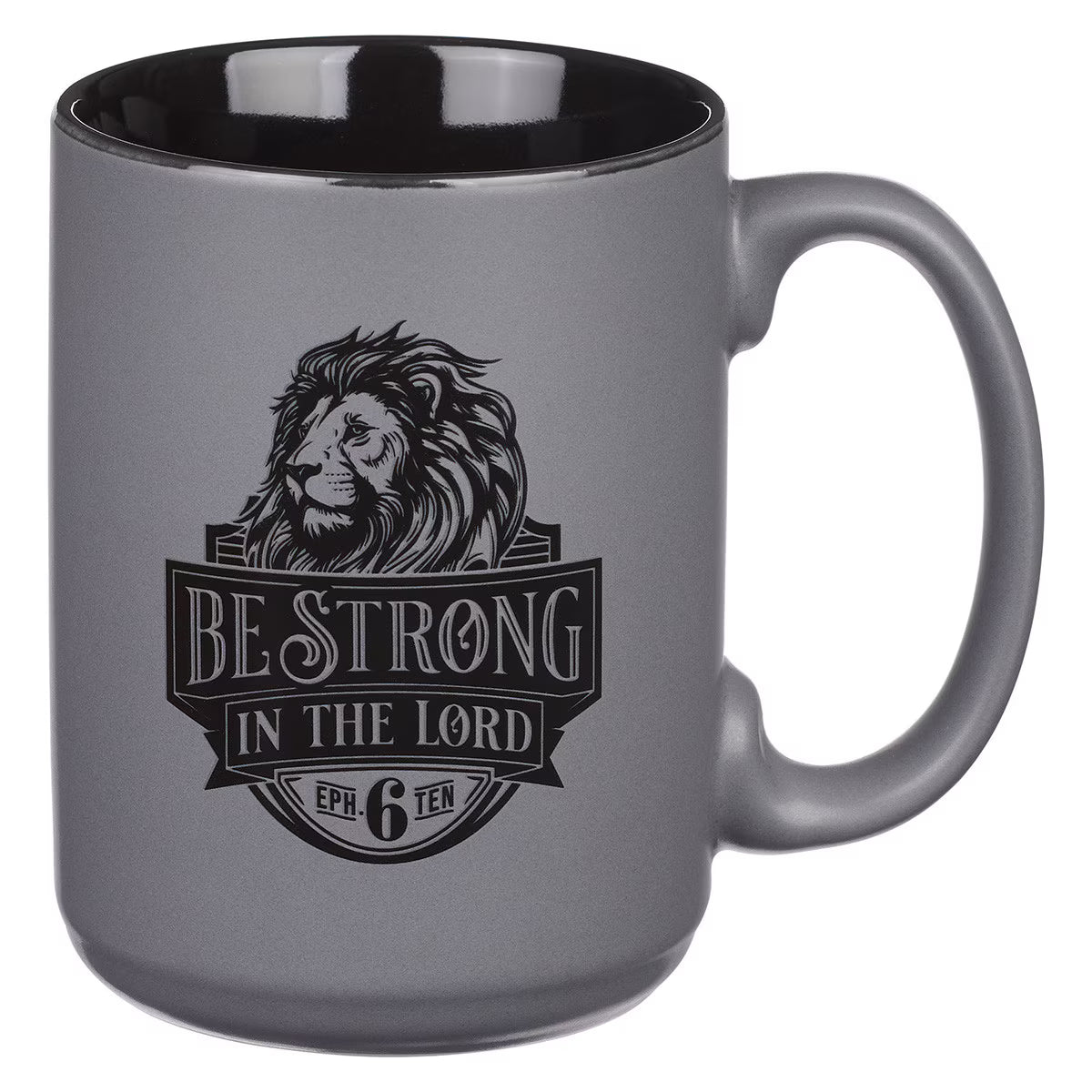 Be Strong Gray Lion Ceramic Coffee Mug - Ephesians 6:10