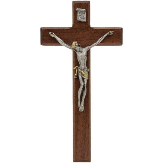 Hardwood & Pewter Crucifix 7"