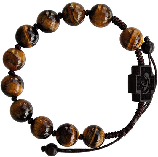 Rosary Bracelet Tiger Eye/Jujube Wood Adj 10mm
