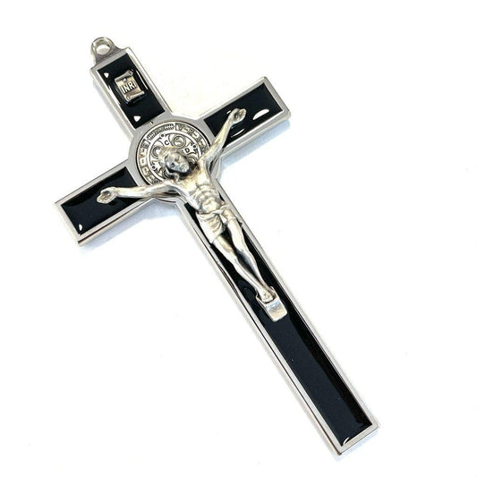 Silver Saint Benedict Crucifix Bk Inlay