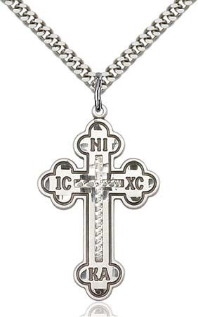 Sterling Silver Russian Cross 24"